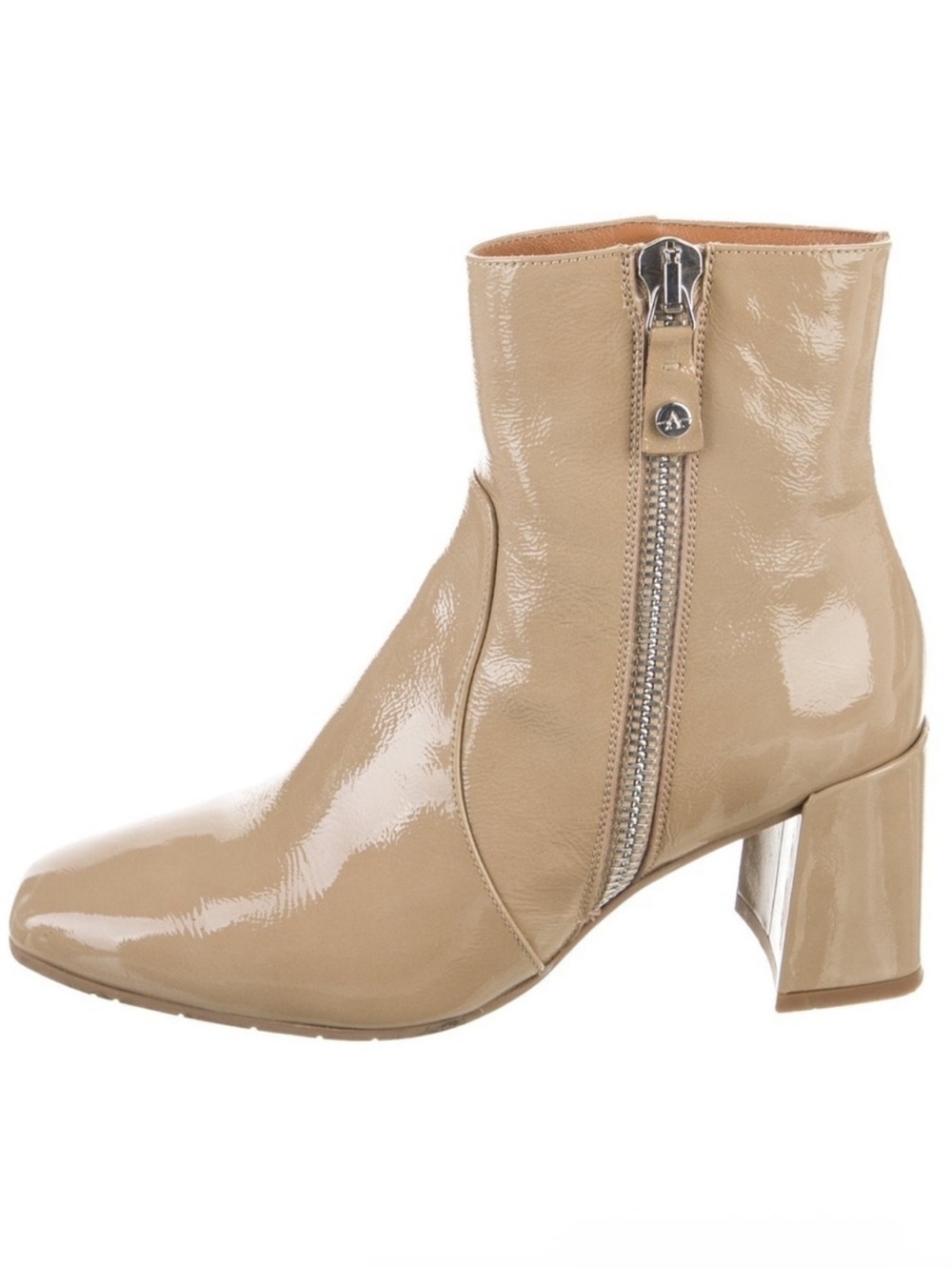 Aquatalia Britney Nude Patent Leather Block Heel Ankle Boots Size 8